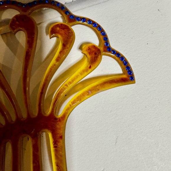 vtg faux tortoise hair comb spanish style blue rhinestones 5 combs 1 hair clip - Picture 5 of 13